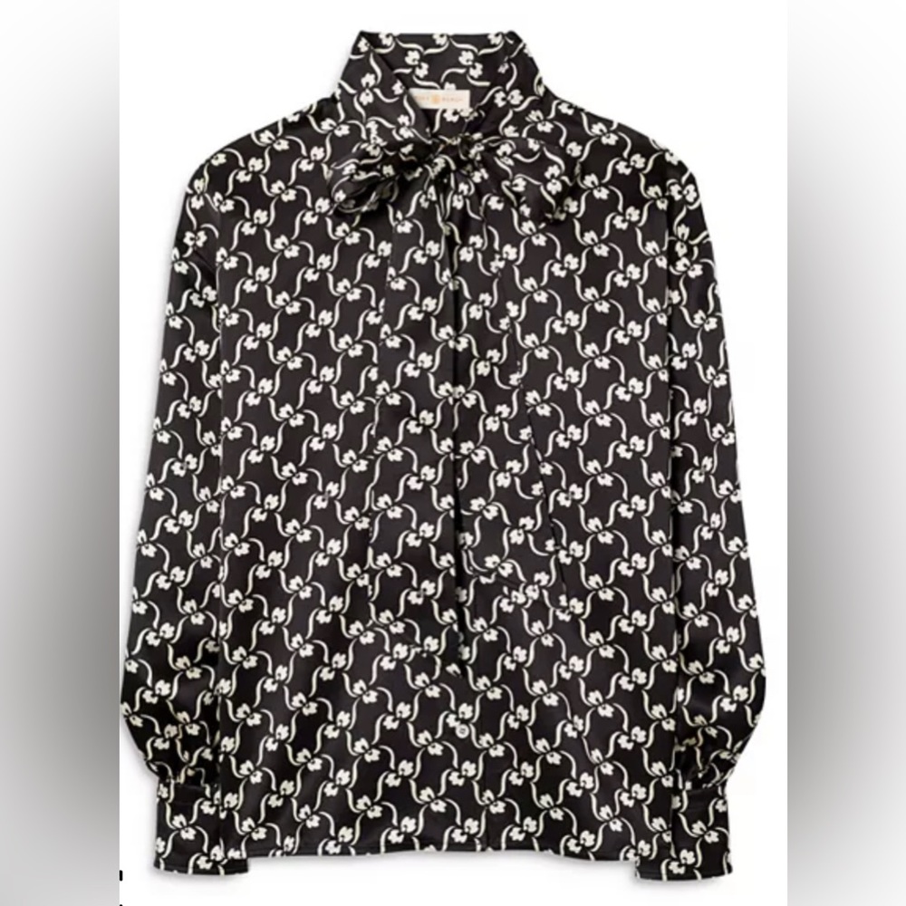 Tory Burch Printed Bow Silk Blouse